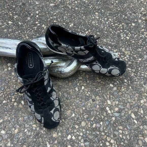 Coach Signature Katelyn Jacquard Logo Lace Up Black Sneakers Size 8 M - Picture 15 of 15